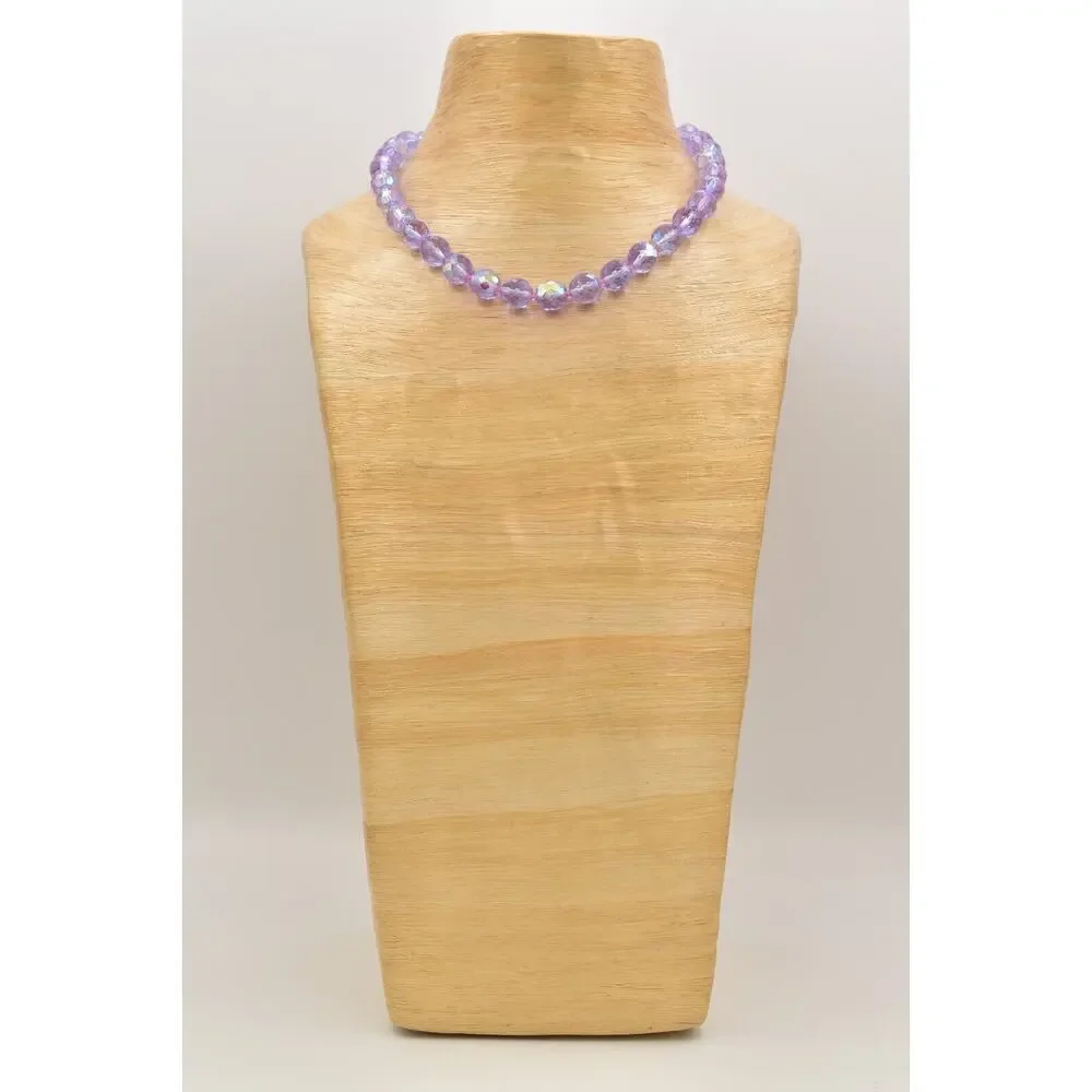 Vintage Crystal Collar Necklace Glass Beaded Purple Lavender Heavy Chunky BinBD